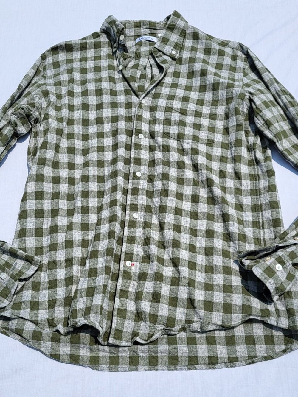 Gustin Flannel Shirt Men's Large Green Plaid Button Up Long Sleeve Pocket Casual